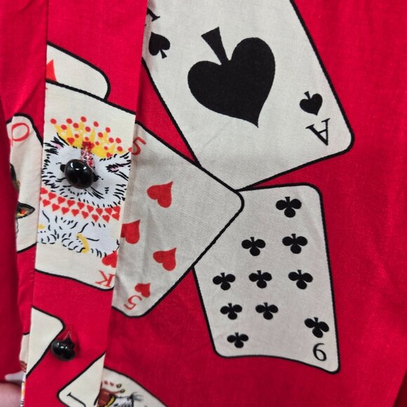 Collectif Megan Cat Red Crouper Playing Cards Swing Skirt Size 2 - Picture 4 of 11